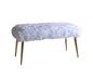38" White And Gold Faux Fur And Steel Upholstered Bench