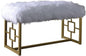 18" White and Gold Upholstered Faux Fur Bench