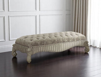 28" X 65" X 20" Ivory Fabric Bone White Upholstery Poly Resin Bench