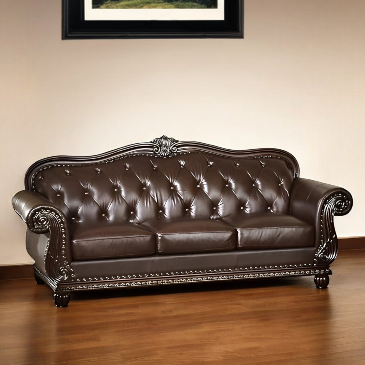 37" Espresso Top Grain Leather Sofa