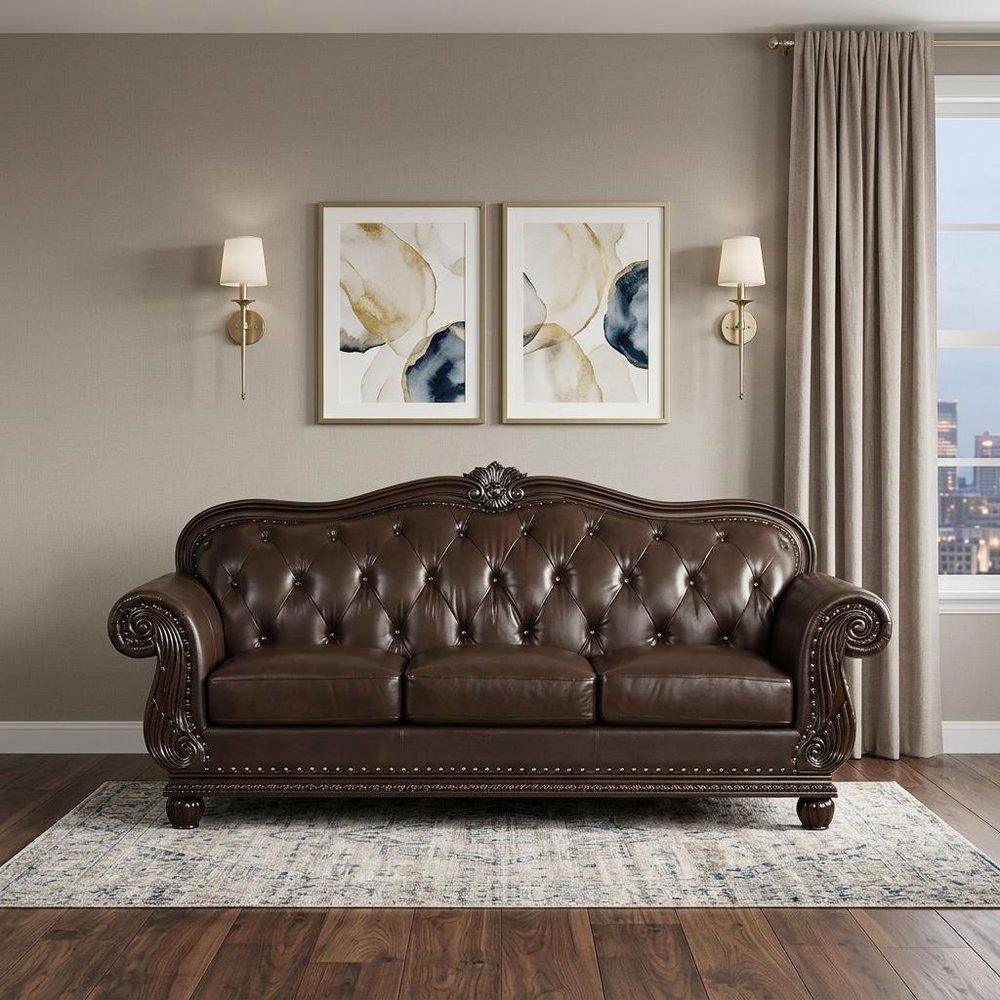 37" Espresso Top Grain Leather Sofa
