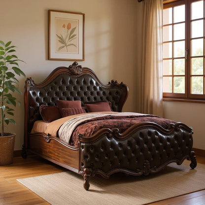 Dark Brown King Bed Frame with Nailhead Trim