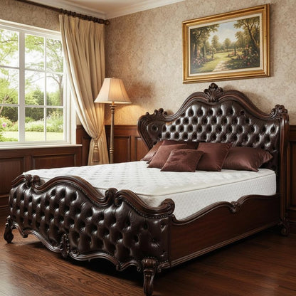Dark Brown King Bed Frame with Nailhead Trim