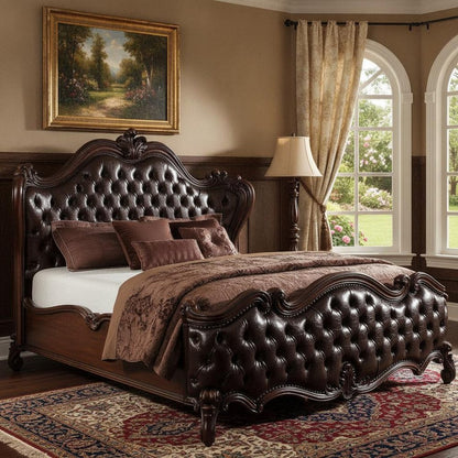 Dark Brown King Bed Frame with Nailhead Trim