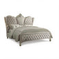 Ivory Solid Wood Queen Tufted Upholstered Velvet Bed Frame with Nailhead Trim