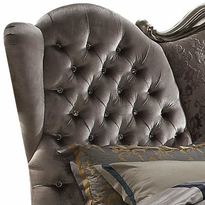 87" X 100" X 75" Velvet Antique Platinum Upholstery Poly Resin California King Bed