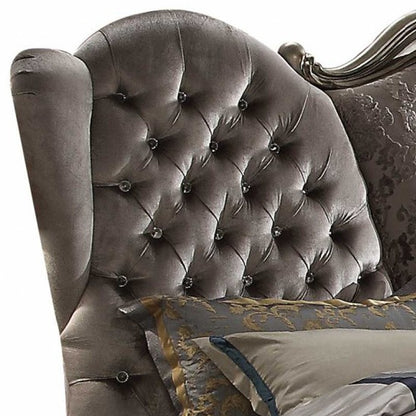 87" X 100" X 75" Velvet Antique Platinum Upholstery Poly Resin California King Bed