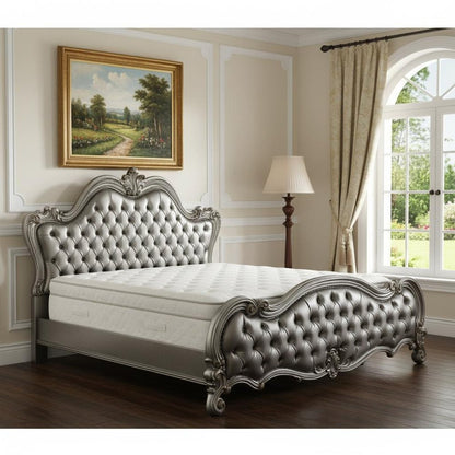 73" X 99" X 72" Silver Pu Antique Platinum Upholstery Poly Resin Queen Bed