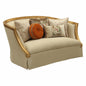 70" Tan And Gold Curved Loveseat and Toss Pillows