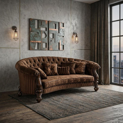 55" Ivory Velvet Curved Floral Sofa And Toss Pillows With Gray Legs