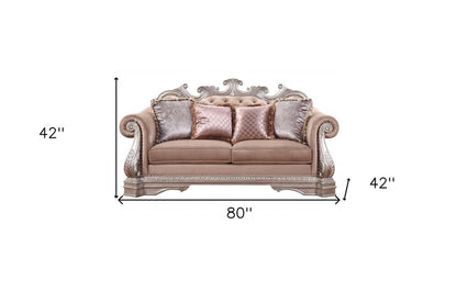 80" Champagne Velour Loveseat and Toss Pillows