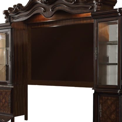 118" Dark Brown Solid Wood Cabinet Enclosed Storage Entertainment Center