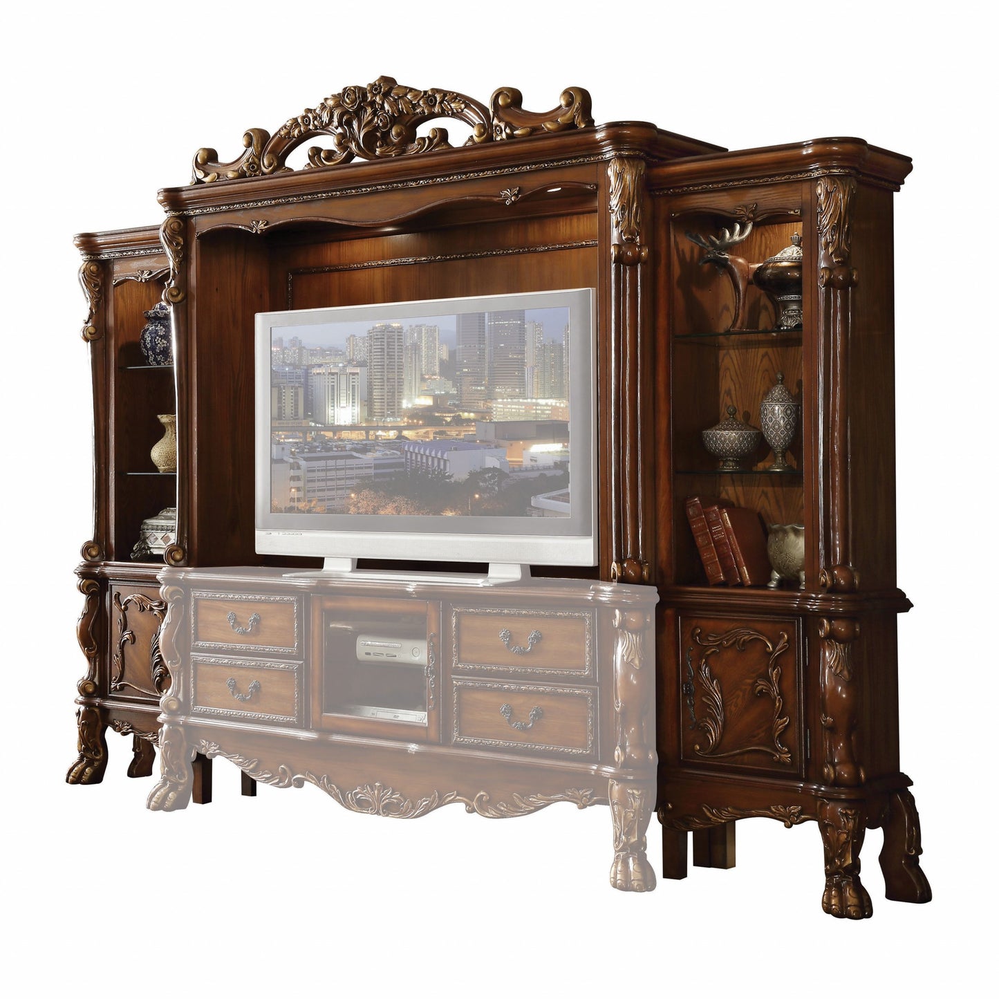 118" Dark Brown Solid Wood Cabinet Enclosed Storage Entertainment Center