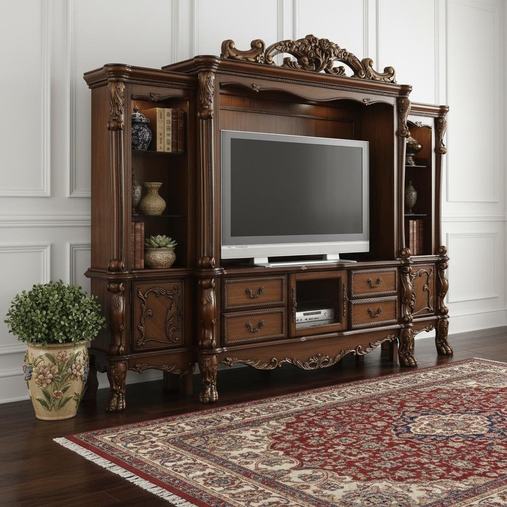 118" Dark Brown Solid Wood Floating Mount Entertainment Center