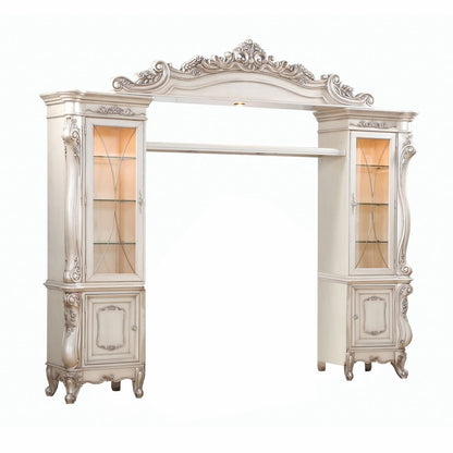 101" Antiqued White and Clear Distressed Solid Wood and Wood Textured Door Entertainment Center With Four Doors