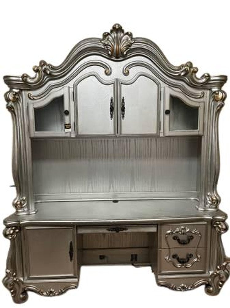 21" Platinum Solid Wood Peninsula Wall Mounted Computer Desk With Four Cabinets Five Drawers