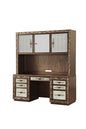 66" Gold Mirrored Computer Desk With Hutch With Three Cabinets Seven Drawers