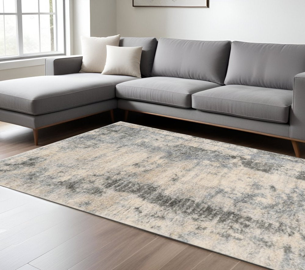 8' X 10' Ivory And Blue Abstract Area Rug