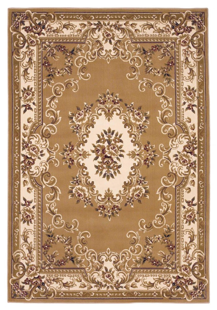 8' X 11' Beige Ivory And Brown Floral Medallion Area Rug