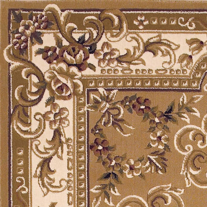 8' X 11' Beige Ivory And Brown Floral Medallion Area Rug