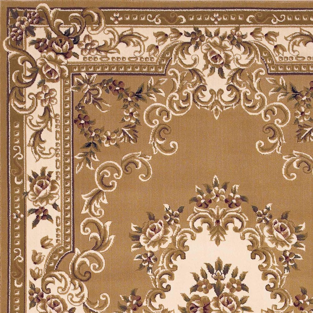8' X 11' Beige Ivory And Brown Floral Medallion Area Rug