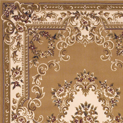 8' X 11' Beige Ivory And Brown Floral Medallion Area Rug