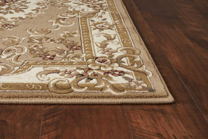2' X 3' Beige Ivory And Brown Floral Medallion Area Rug