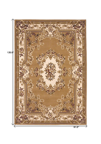 8' X 11' Beige Ivory And Brown Floral Medallion Area Rug