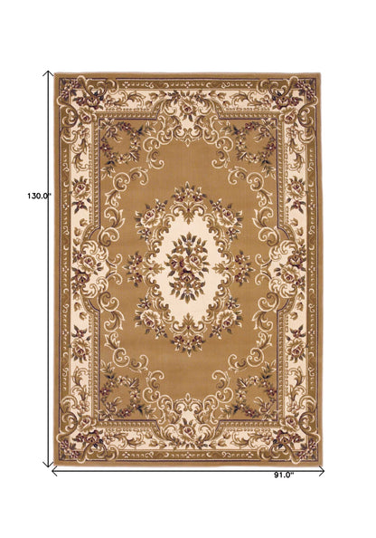2' X 3' Beige Ivory And Brown Floral Medallion Area Rug