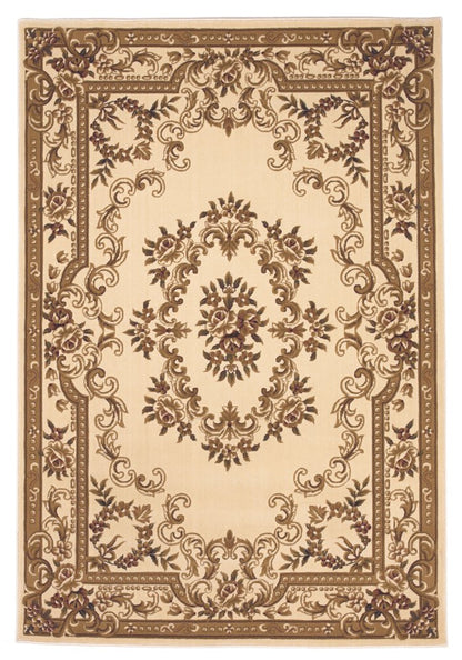 9' X 13' Beige And Brown Floral Medallion Area Rug