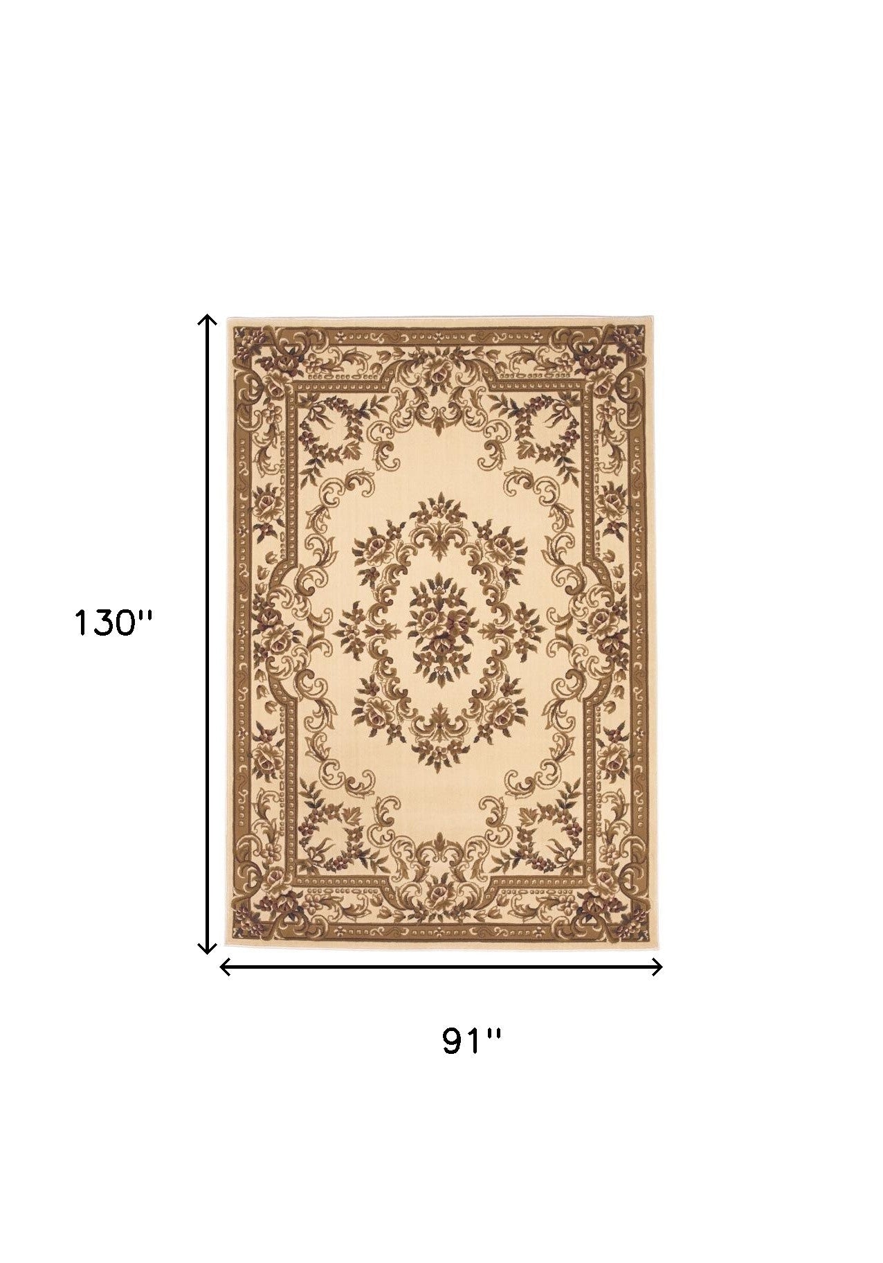 8' X 11' Ivory Machine Woven Hand Carved Floral Medallion Indoor Area Rug