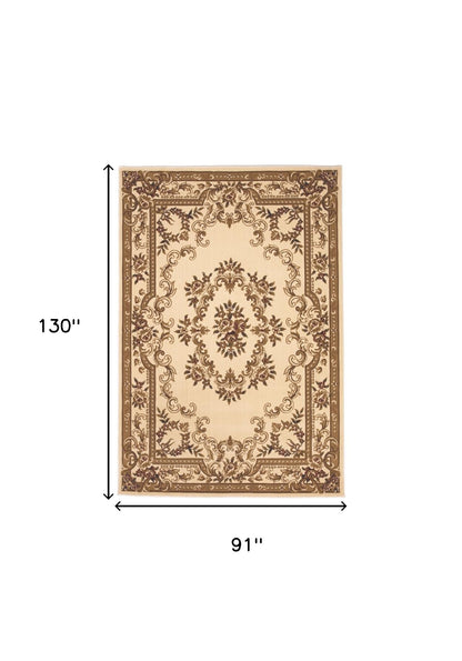 8' X 11' Ivory Machine Woven Hand Carved Floral Medallion Indoor Area Rug