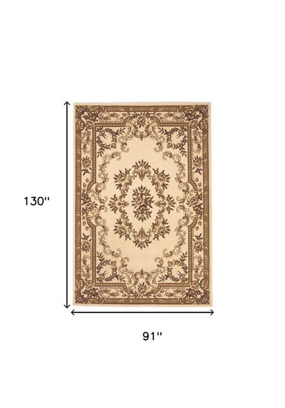 5' X 8' Beige And Brown Floral Medallion Area Rug