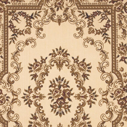 5' X 8' Beige And Brown Floral Medallion Area Rug