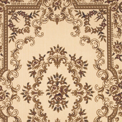 9' X 13' Beige And Brown Floral Medallion Area Rug