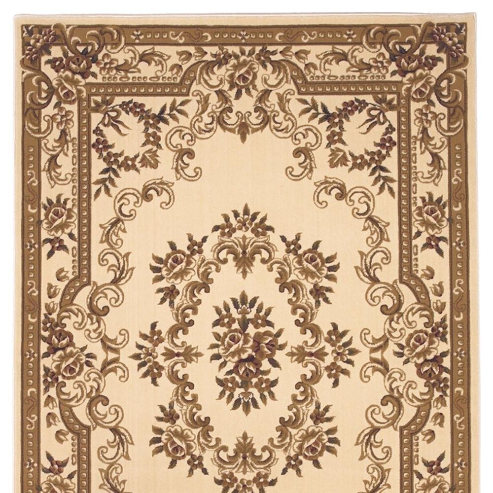 5' X 8' Beige And Brown Floral Medallion Area Rug