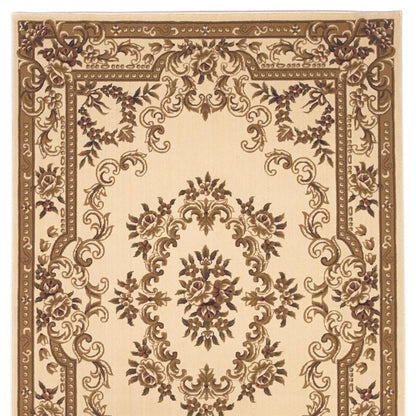 5' X 8' Beige And Brown Floral Medallion Area Rug