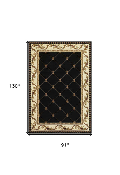 5' X 8' Black and Tan Fleur de Lis Diamond Border Area Rug