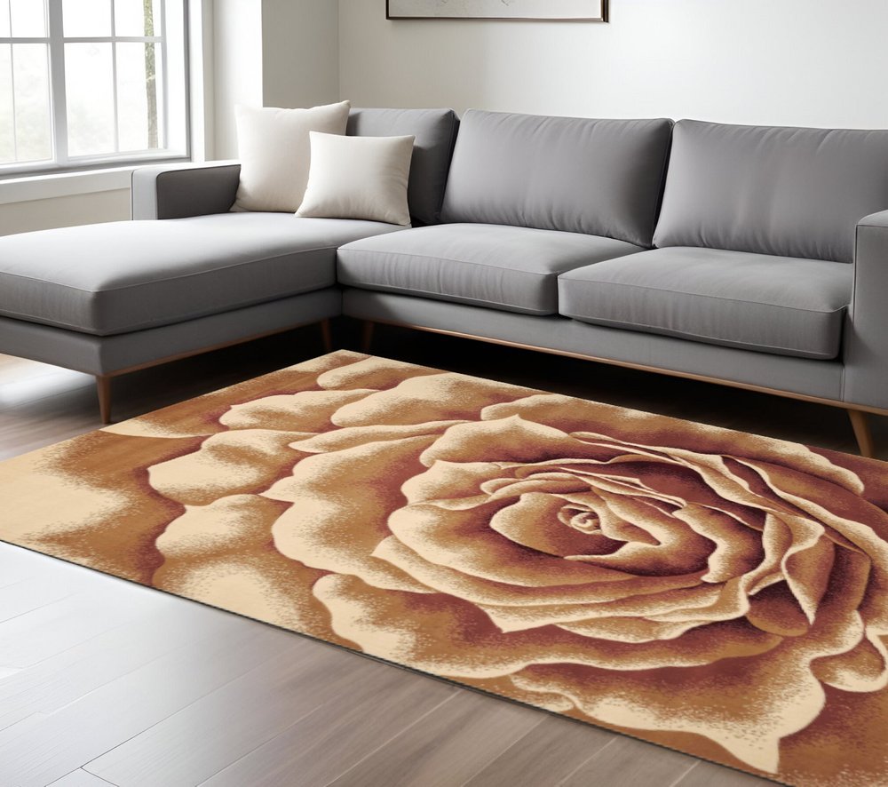 2' X 3' Ivory Brown And Red Floral Area Rug