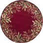 6' Ruby Red Round Wool Floral Handmade Area Rug