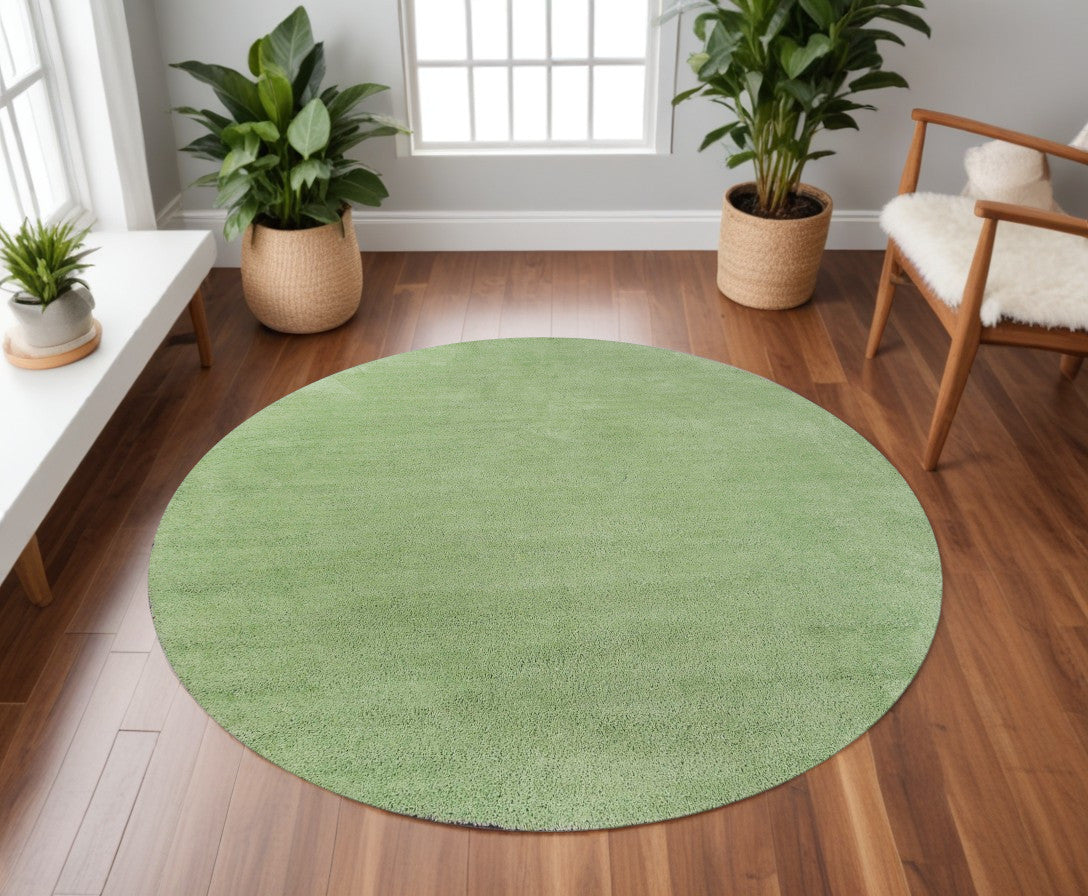 8' Green Round Hand Woven Area Rug