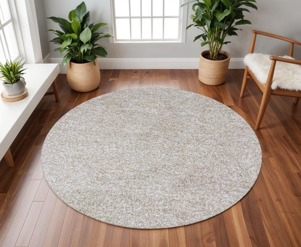 5' X 7' Ivory Shag Hand Woven Area Rug