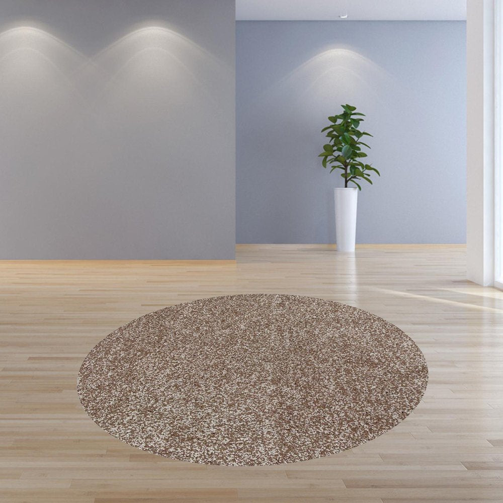 5' X 7' Beige And Brown Abstract Shag Hand Woven Area Rug