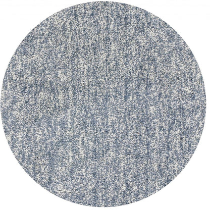 8' Slate Blue And Ivory Abstract Hand Woven Round Rug