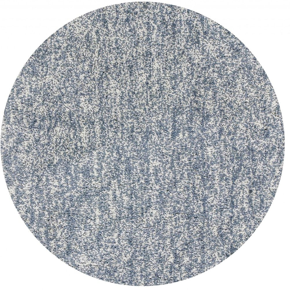 8' Slate Blue And Ivory Abstract Hand Woven Round Rug