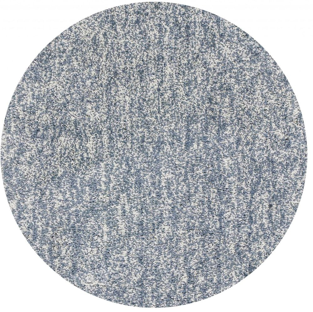 5' X 7' Slate Blue And Ivory Abstract Shag Hand Woven Area Rug