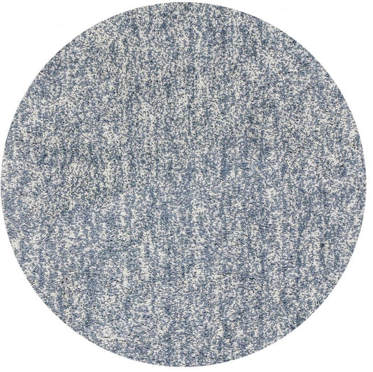 8' Slate Blue And Ivory Abstract Hand Woven Round Rug