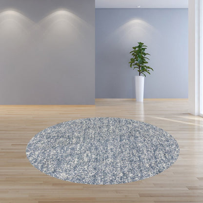 8' Slate Blue And Ivory Abstract Hand Woven Round Rug