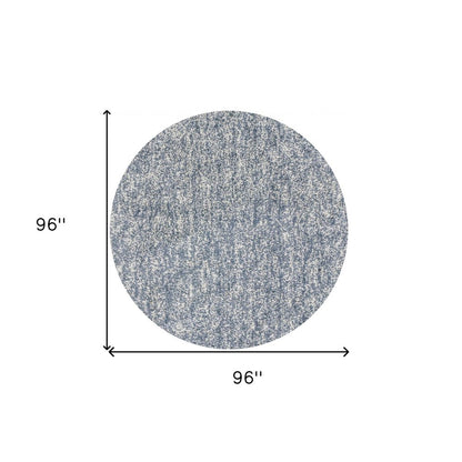 8' Slate Blue And Ivory Abstract Hand Woven Round Rug