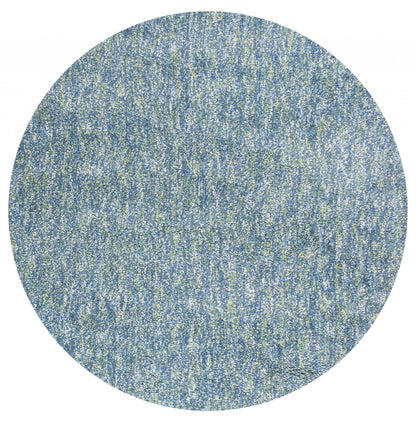 8' Blue And White Abstract Hand Woven Round Rug